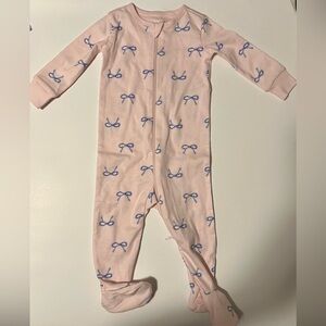 Place Pink Footie with Blue Bow Pattern